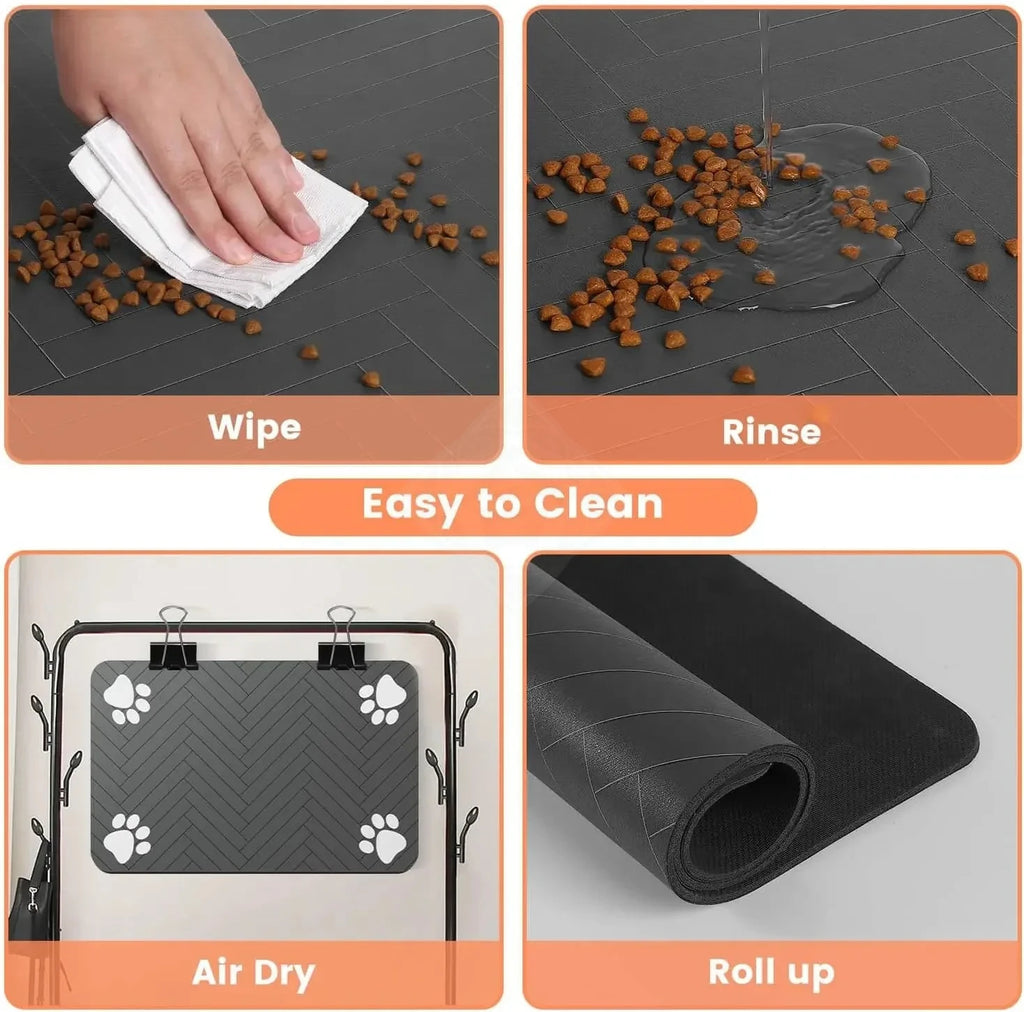 Absorbent pet feeding mat -waterproof non-slip placement for dogs & cat bowls
