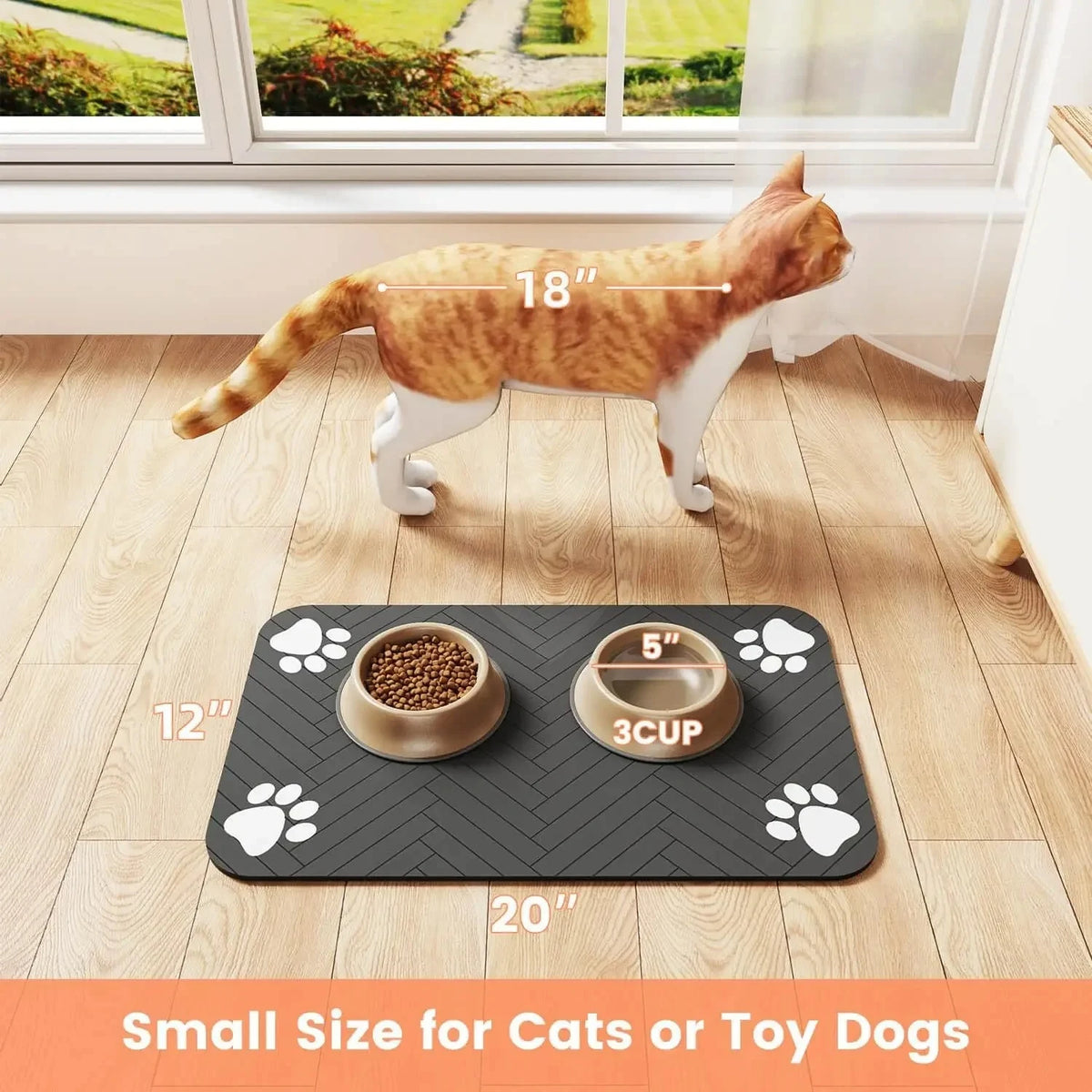 Absorbent pet feeding mat -waterproof non-slip placement for dogs & cat bowls