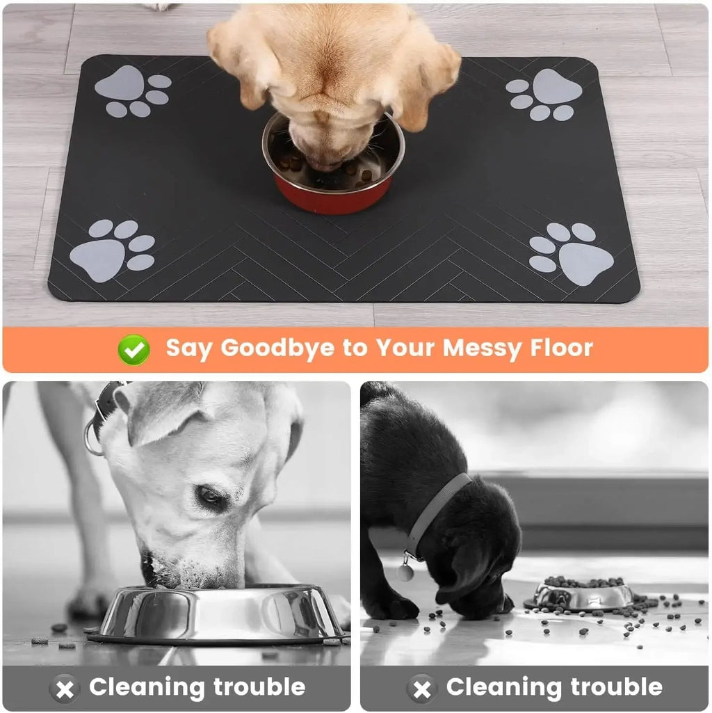 Absorbent pet feeding mat -waterproof non-slip placement for dogs & cat bowls